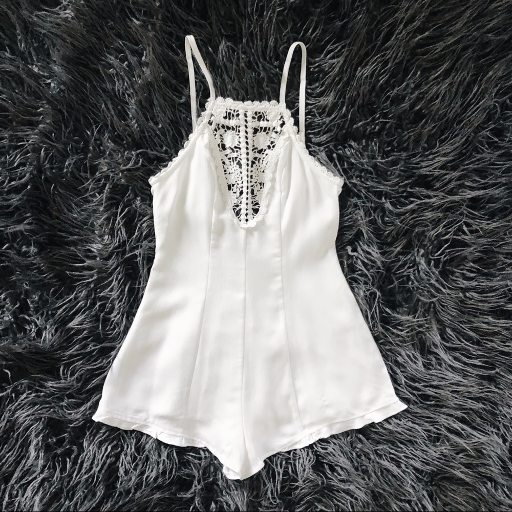 LF Seek the Label White Crochet Detail Romper